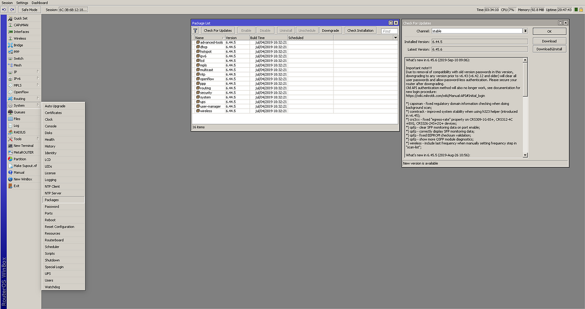 MikroTik RouterOS Update